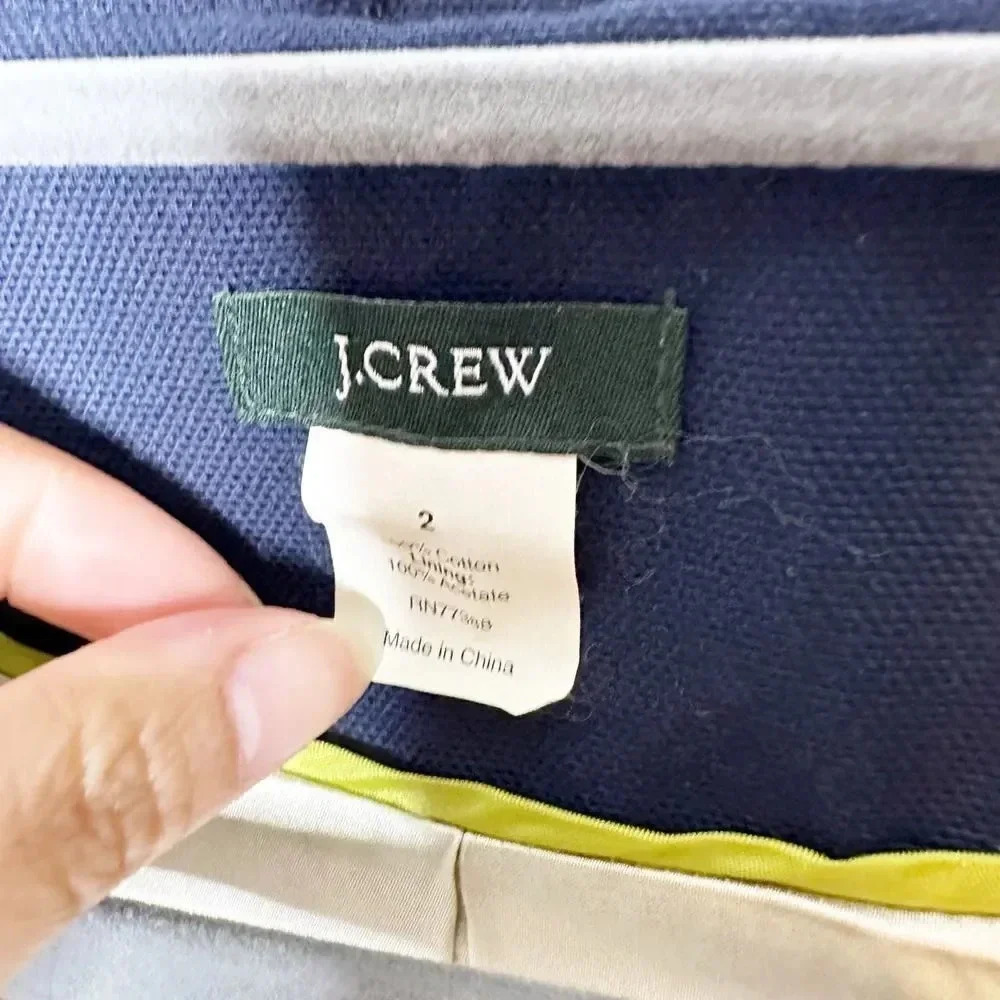 J. CREW Size 2 Atelier Canvas Ruffle Neck 3/4 Sleeve Jacket Navy Blue - Picture 6 of 7